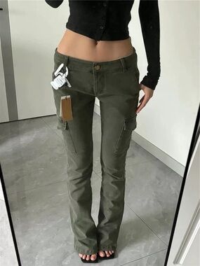 Olive Cargo Flared Pants